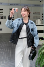 【大货】牛仔刺绣拼皮短外套2C057-918-P175-K288，女装短外套，2C057