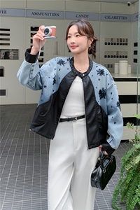 【大货】牛仔刺绣拼皮短外套2C057-918-P175-K288图片