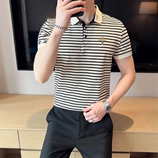 现货经典款夏季条纹T恤翻领Polo衫T08-特P43，男装T恤，电商D342