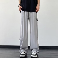 新中式风盘扣裤子男士夏季新款垂感宽松阔腿休闲长裤K5376-P38，男装休闲裤，星座412-3