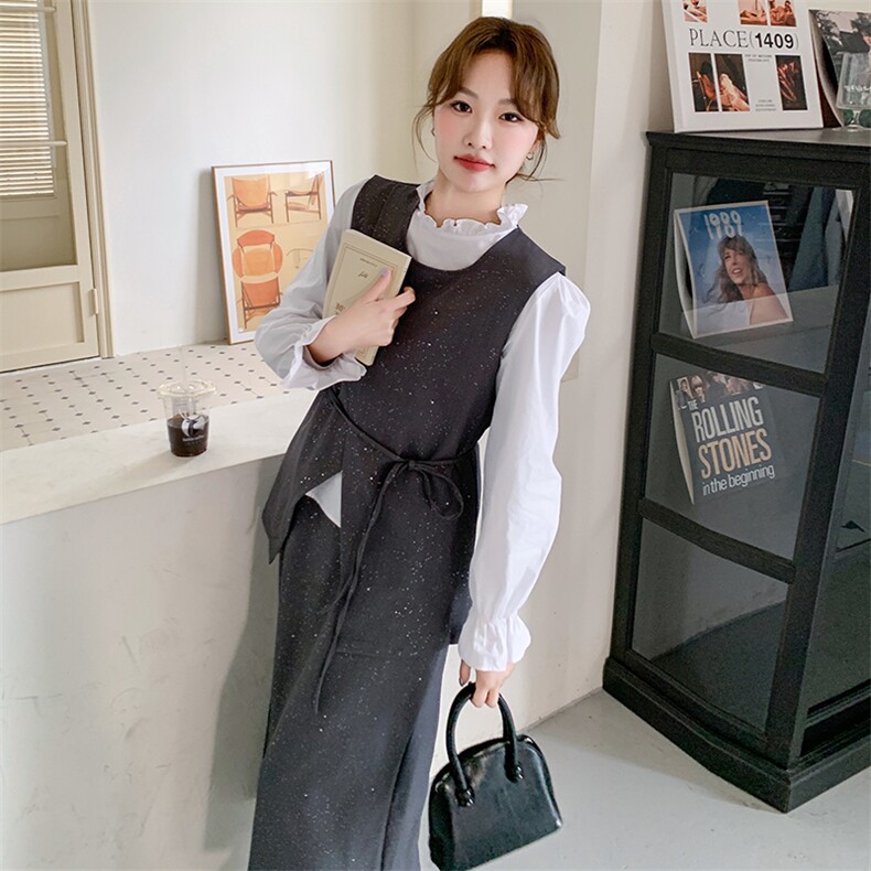 灰色小香风马甲套装裙女2025春季新款韩系穿搭高级感半身裙三件套图片