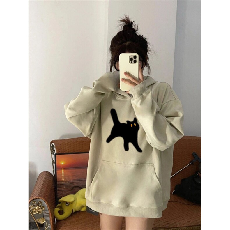 C346-1P55连帽卫衣黑猫印花学院风学生情侣穿搭,男装卫衣,星座617A-2