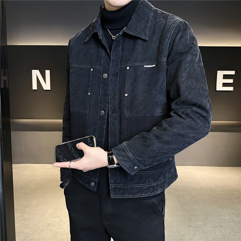 加绒加厚牛仔外套男冬季2025新款水洗迷彩夹克 A313-99529-P145图片