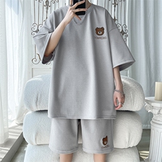 2023华夫格短袖短裤套装男oversize时尚休闲运动两件套TZ021-P70，男装休闲套装，电商A001