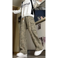迷彩工装牛仔裤男美式抽绳宽松休闲长裤高街痞帅阔腿裤G350p65，男装牛仔裤，电商D256