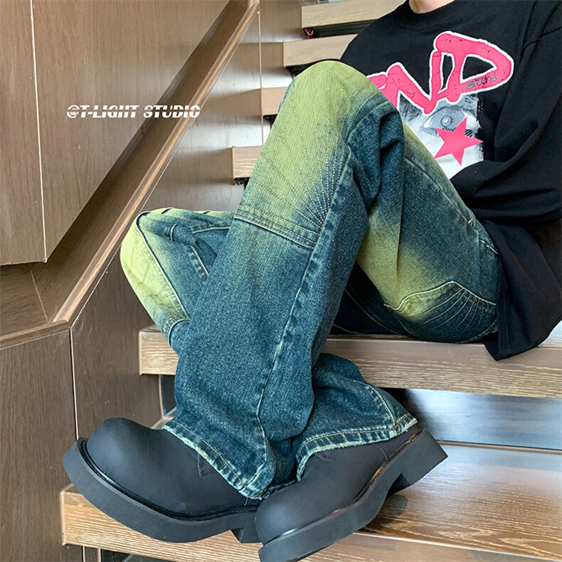 B221美式ins高街暗黑小众铆钉伐木裤牛仔裤LK23145-P65控88,男装牛仔裤,电商B221