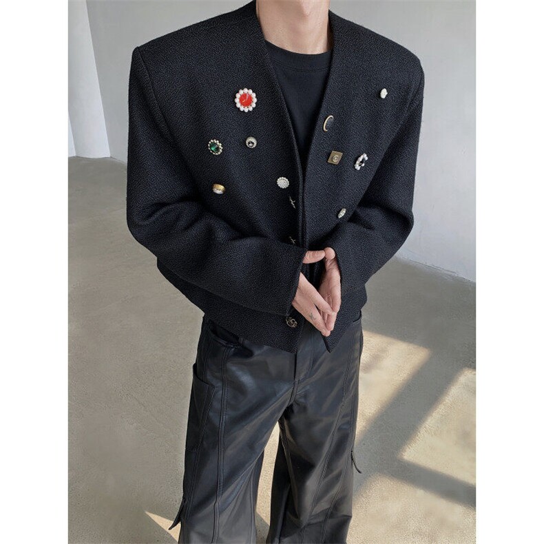 现货！25宝石重工系列手工轻奢钉珠短款西服夹克外套JK89-P178,男装夹克,电商B288