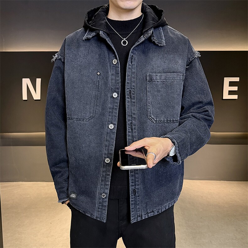 标50白鸭绒2025冬款羽绒服男时尚连帽牛仔外套B317/Y333/P238图片