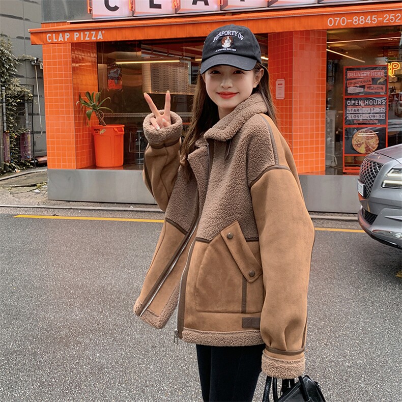 今年流行拼接麂皮绒羊羔毛外套女2025冬季新款加厚皮毛一体上衣潮,女装皮草,2C025