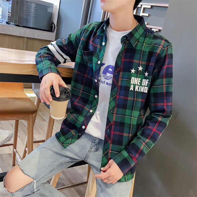 情侣装潮牌长袖格子休闲衬衫228-CS67-P45,男装衬衫,星座228