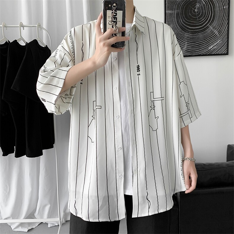 男短袖韩版潮流2024新款夏季宽松男士衬衣时尚外套A161-CT507-P45,男装衬衫,电商A161-2