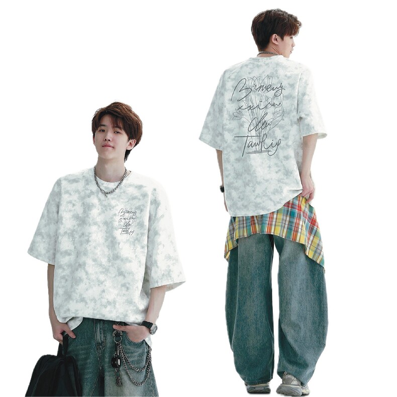新品潮牌脏脏扎染麂皮绒短袖烧花现货2万＋B210-ZRT24，男装T恤，电商B210