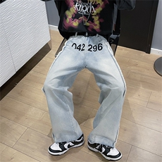 2023夏季美式复古字母牛仔裤新款韩版宽松百搭休闲裤K4284-P43，男装牛仔裤，星座512-2