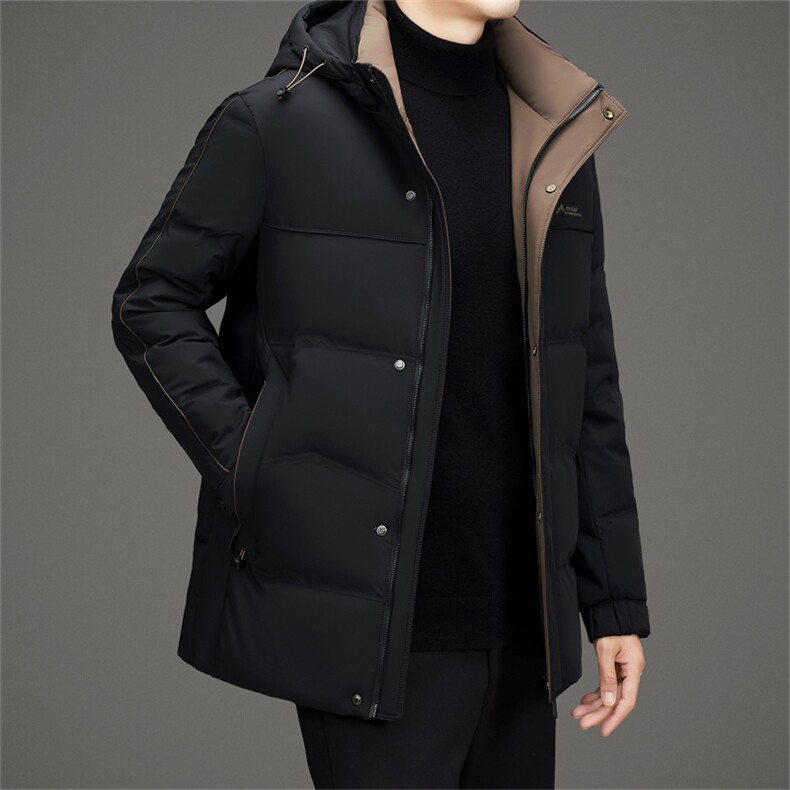 中老年可脱卸帽中长款90绒羽绒服外套男中年羽绒服大衣限价368元,男装羽绒服,钱塘723