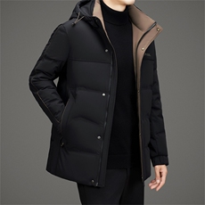 中老年可脱卸帽中长款90绒羽绒服外套男中年羽绒服大衣限价368元，男装羽绒服，钱塘723