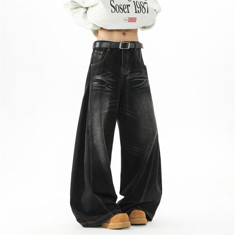 美式高街复古水洗做旧宽松痞帅百搭阔腿情侣长裤KZ46NZ33--TP50，男装休闲裤，电商A247C