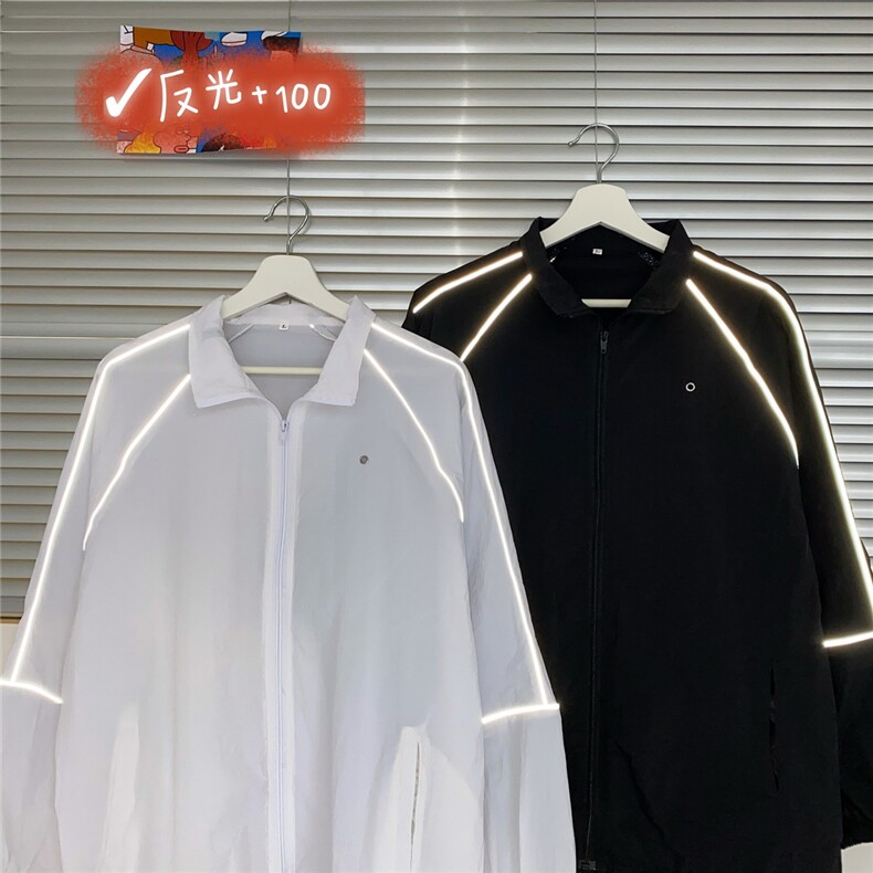夏季薄外套男夹克防晒衣连帽户外运动反光外套男港风潮JK022P35,男装防晒衣,星座1016-1（原电商B408-1）