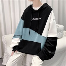 7XL-M港风卫衣男2023春季新款连帽休闲撞色长袖加肥加大码控价88图片
