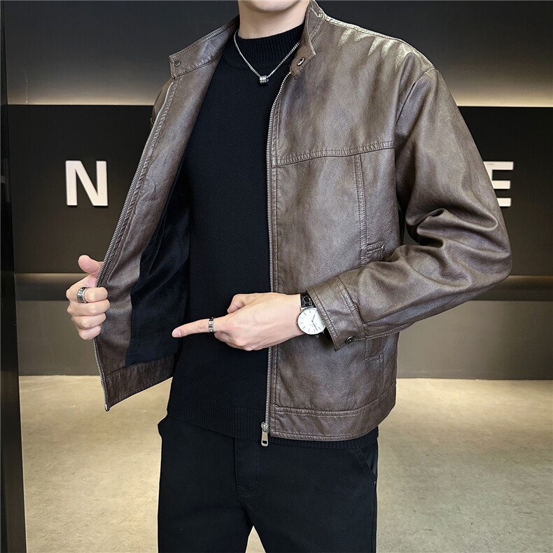 加绒加厚皮衣外套男秋冬季2025新款机车皮夹克A313-25119-P148,男装夹克,电商A313