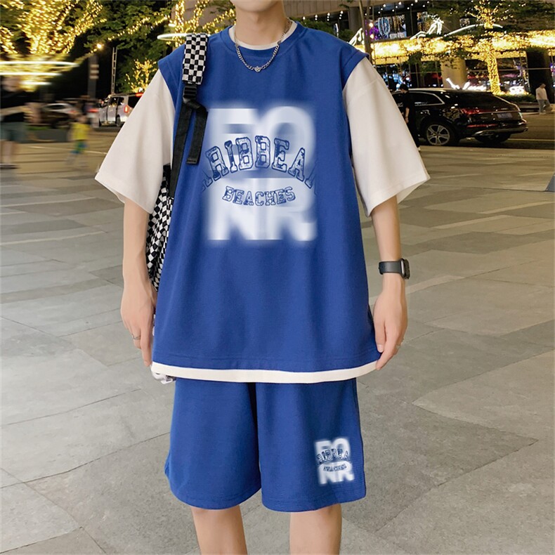 华夫格套装潮流休闲短袖短裤两件套FTZ3062-P55控78,男装牛仔裤,电商B370