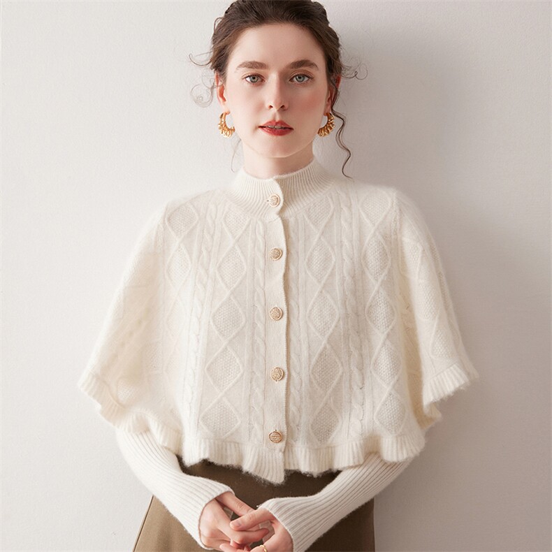 2025秋冬新款舒适百搭简约软糯时尚加厚菱形绞花披肩斗篷，披肩，尚达羊绒