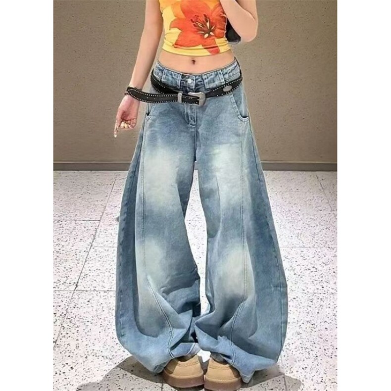 牛仔裤女秋季新款小众设计百搭阔腿宽松垂坠感弯刀长裤N9109，男装牛仔裤，星座1116A（原606A-3）