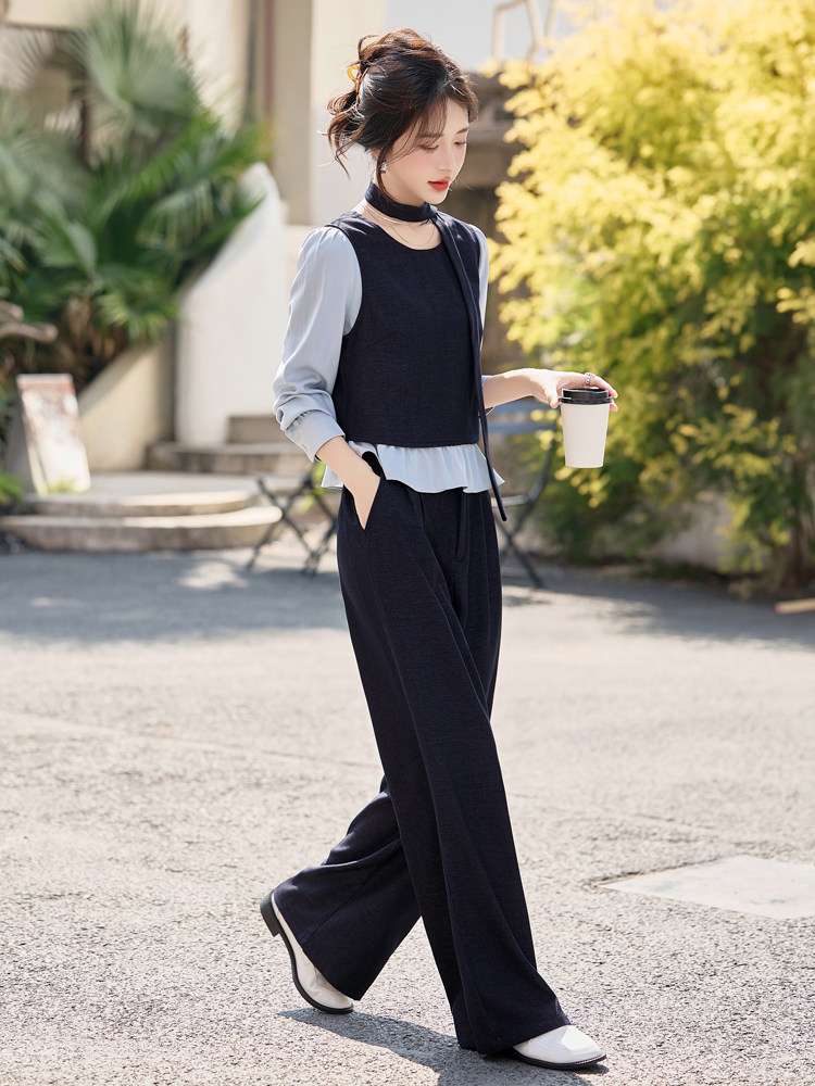 小香风套装女2026开春新款火爆韩系休闲减龄时髦马甲阔腿裤两件套,女装套装/套裙,韩蔻秀