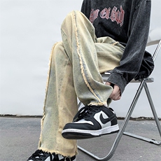 B221美式ins高街小众情侣款个性毛边牛仔裤LK23013-P60控78，男装牛仔裤，电商B221