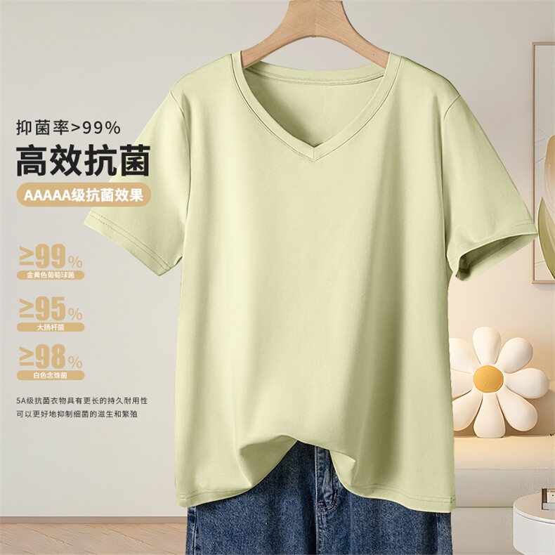 2025年夏季短袖圆领修身型抗菌V领短T时尚百搭,女装T恤,初己品牌服饰全品类供货