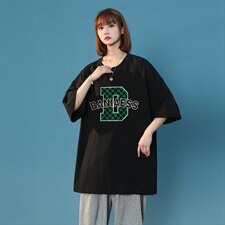 中性风2022夏季设计感字母棋盘格印花情侣T恤T1085P25控38，女装T恤，A247A