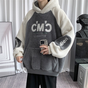 秋冬加绒加厚连帽羊羔绒卫衣男女羊羔毛宽松外套 972-P90 控价118图片