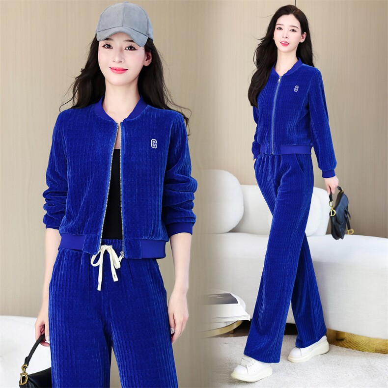 时尚休闲运动两件套棒球服女款宽松显瘦长袖外套+阔腿裤套装，女装套装/套裙，依路服饰