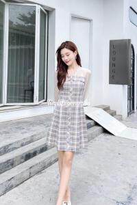 格子烫钻时尚潮流连衣裙，女装连衣裙，天使公主