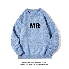加厚加绒毛衣男大码毛线衣男针织衫M19253-P45加绒款-P65白底，男装针织衫/毛衣，电商A040A