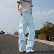 8XL-M工装裤男冰丝垂感降落伞速干休闲阔腿美式运动裤夏K9134P48，男装休闲裤，电商D206-1