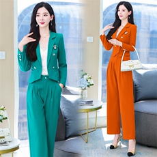职业小西装套装女高级感2022秋装新款气质名媛女神范阔腿裤两件套，女装套装/套裙，韩美纤衣