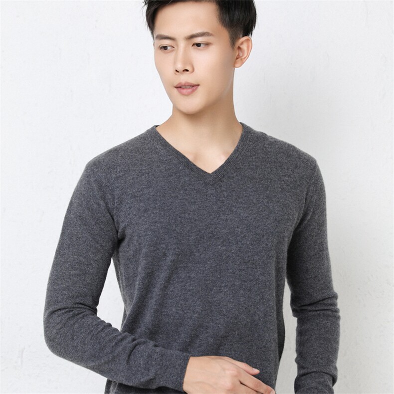 时尚男士V领衫35%保暖舒适经典黑色显瘦百搭款,男装羊绒套衫,尚达羊绒