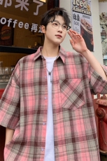 短袖衬衫男夏季新款磨毛格子衬衣DX716-特批26无差价，男装衬衫，星座214-3