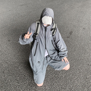 美式双拉链连帽防晒衣男女同款户外运动长袖皮肤衣套装TZW180-p68图片