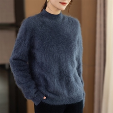 无缝半高领拉绒纯羊绒衫女纯色保暖拉毛毛衣2025秋冬新款针织打底，女装羊绒衫，咔绒特