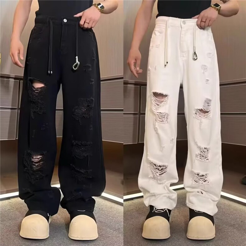 Y952-P45浪潮春夏小众流苏破洞个性设计纯色牛仔裤,男装牛仔裤,电商B323A