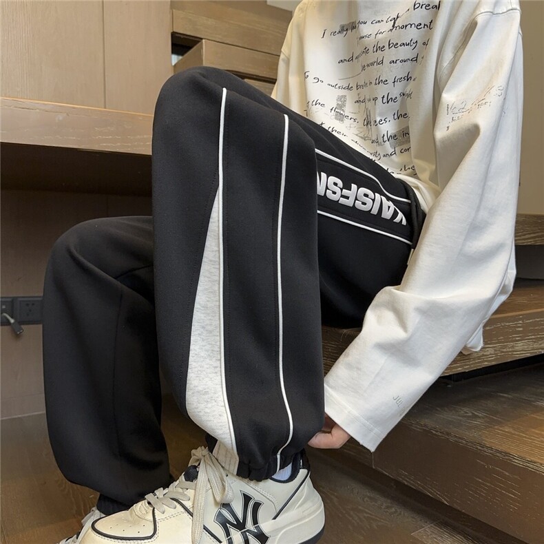 白花灰港风卫裤男秋季设计感潮牌拼接束脚裤子春秋大码宽松休闲裤，男装休闲裤，星座511-1