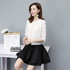 短外套小披肩2024夏季新款女士蕾丝纯色薄款小众设计五分袖开衫，女装蕾丝衫/雪纺衫，婵米儿