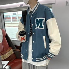 现货毛呢刺绣棒球服男港风潮2023秋冬季新款上衣夹克W2357-P58，男装夹克，星座512-2
