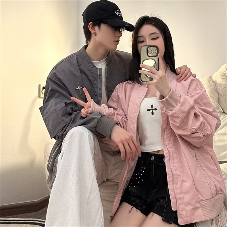 新款男女日系长袖短外套气质潮流纯色外套J58P55图片