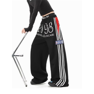 有货。腰头印花卫裤女男hiphop街舞运动裤阔腿裤K6845--P56图片