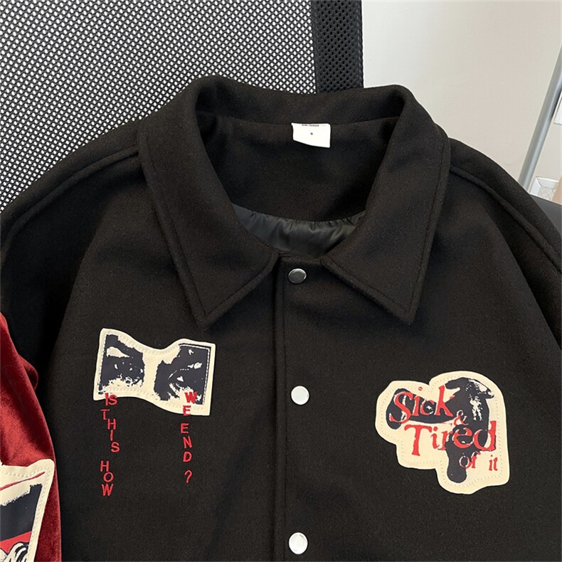 美式复古高街撞色拼接绣贴布夹克男女痞帅宽松休闲百搭棒球服潮牌,男装夹克,星座410-6（原星座1304-1）