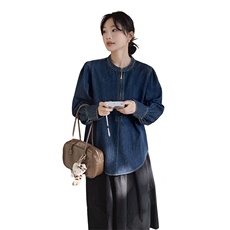 灯笼袖半拉链牛仔外套女春秋2025新款蓝色小个子减龄流行爆款上衣，女装短外套，2C261