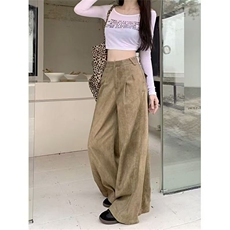美式复古做旧水洗卡其色牛仔裤女秋季宽松显瘦设计感阔腿拖地长裤，男装牛仔裤，星座506A