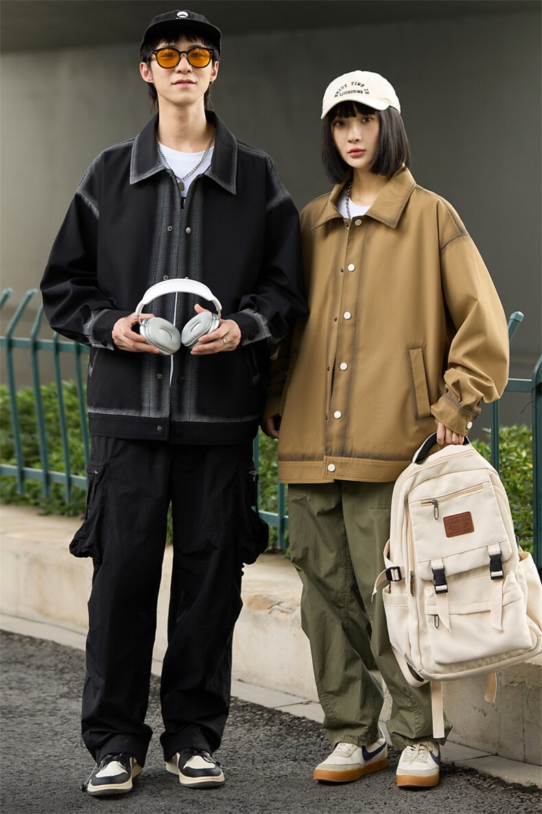 秋冬新款情侣外套夹克渐变宽松美式外穿衣服青少年翻领JK3931p105,男装夹克,电商A400（原B301）